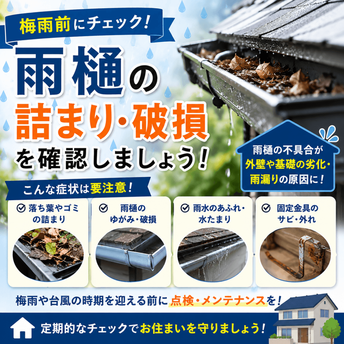 梅雨前に確認したい！雨樋の詰まり・破損チェック