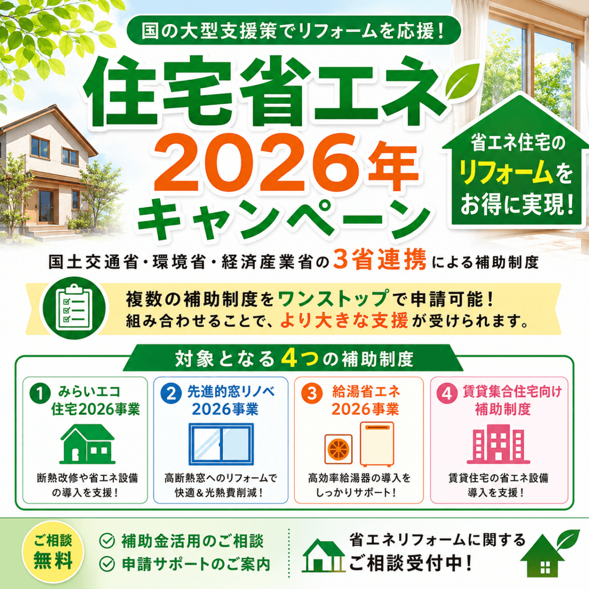住宅省エネ2026キャンペーンで、お得にリフォームしませんか？