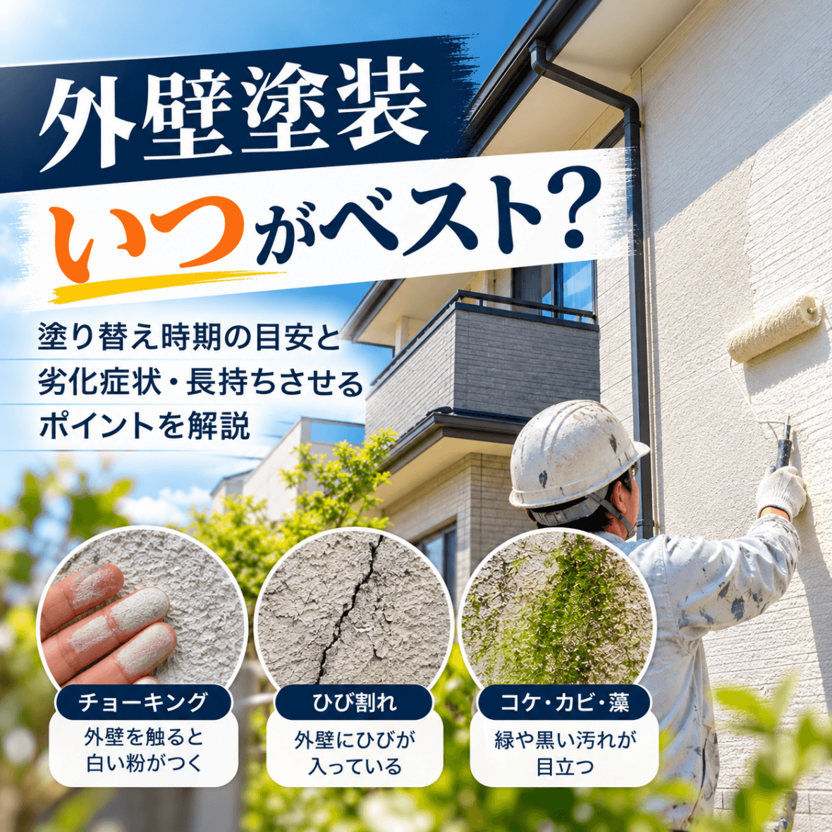 外壁塗装はいつがベスト？塗り替え時期の目安と劣化症状・長持ちさせるためのポイントを解説