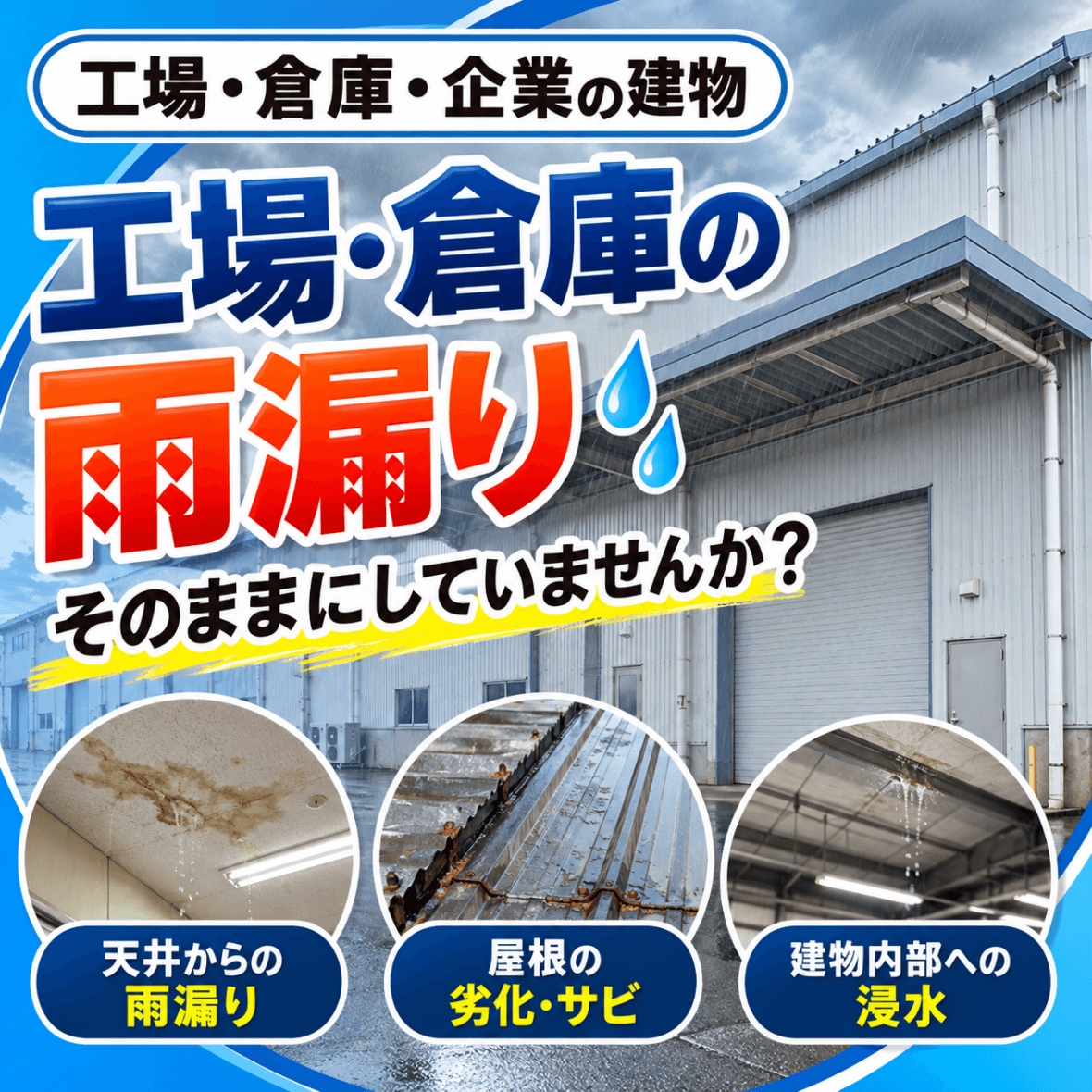 工場・倉庫の雨漏り、そのままにしていませんか？｜原因・リスク・修繕のポイント