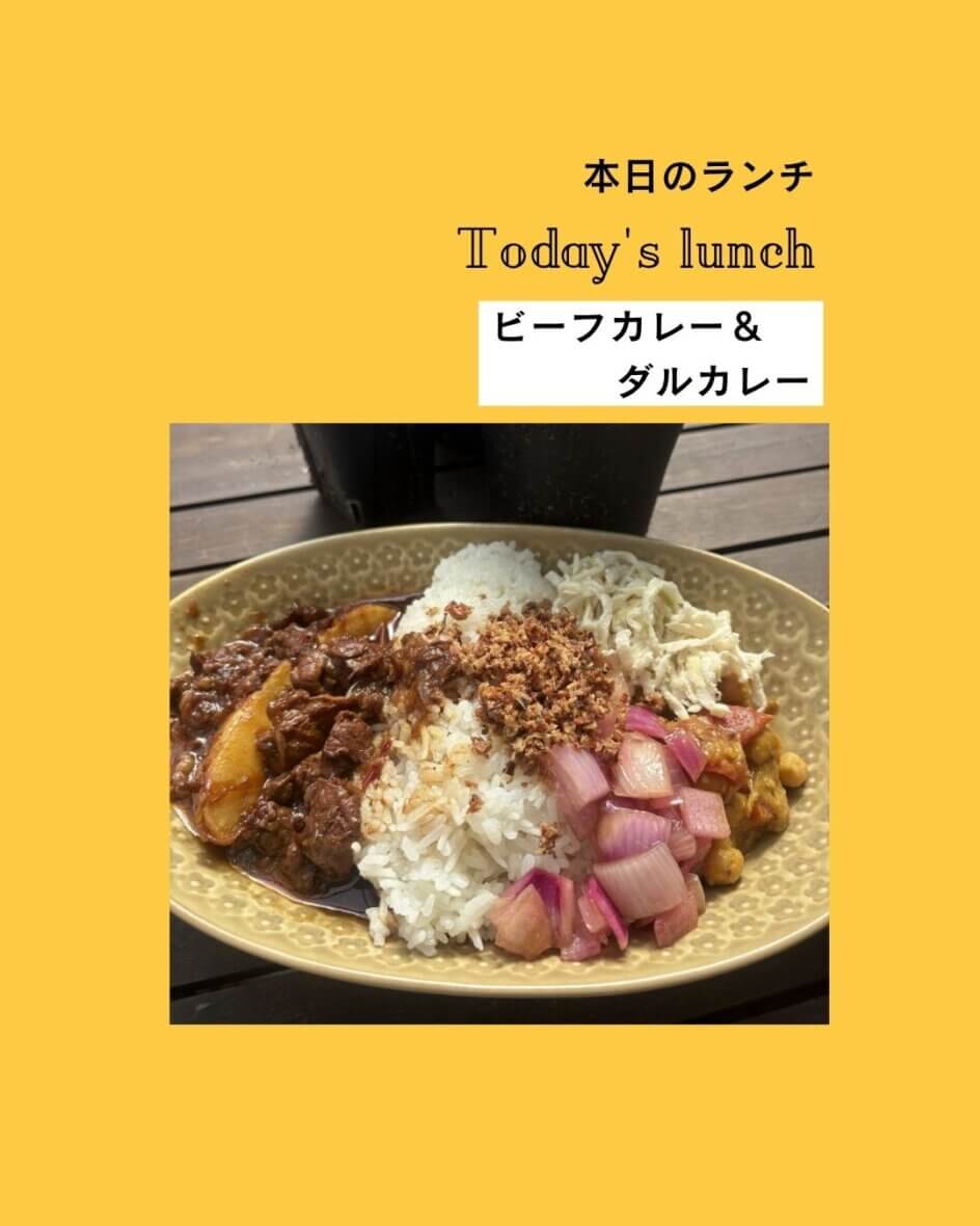 今月はビーフカレーとダルカレー